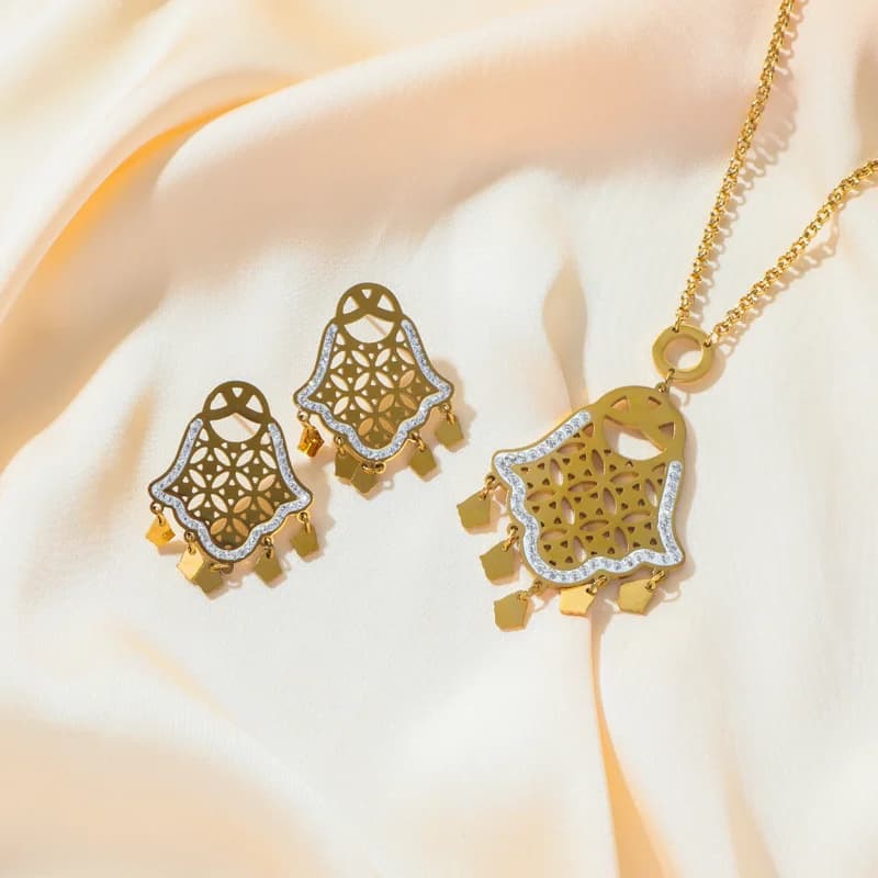 Set de Collar y Pendientes con Amuletos de Ojo y Mano Vintage