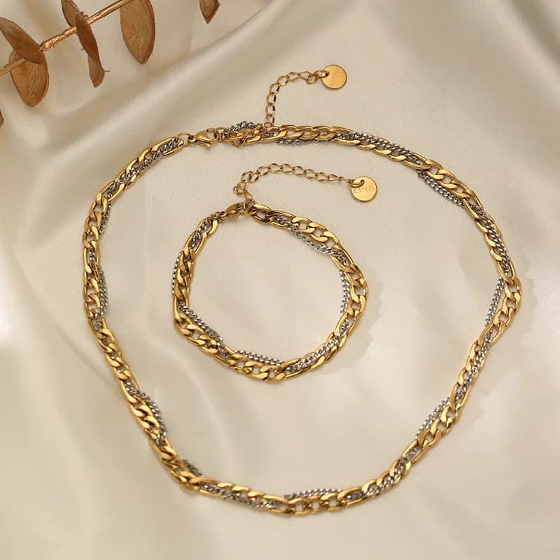 Set de Collar y Pulsera de Cadena Bicolor