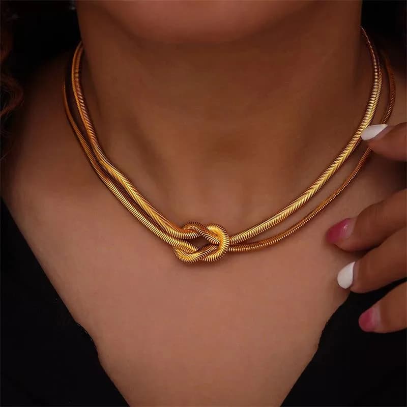 Collar de cadena con nudo, bañado en oro de 18K