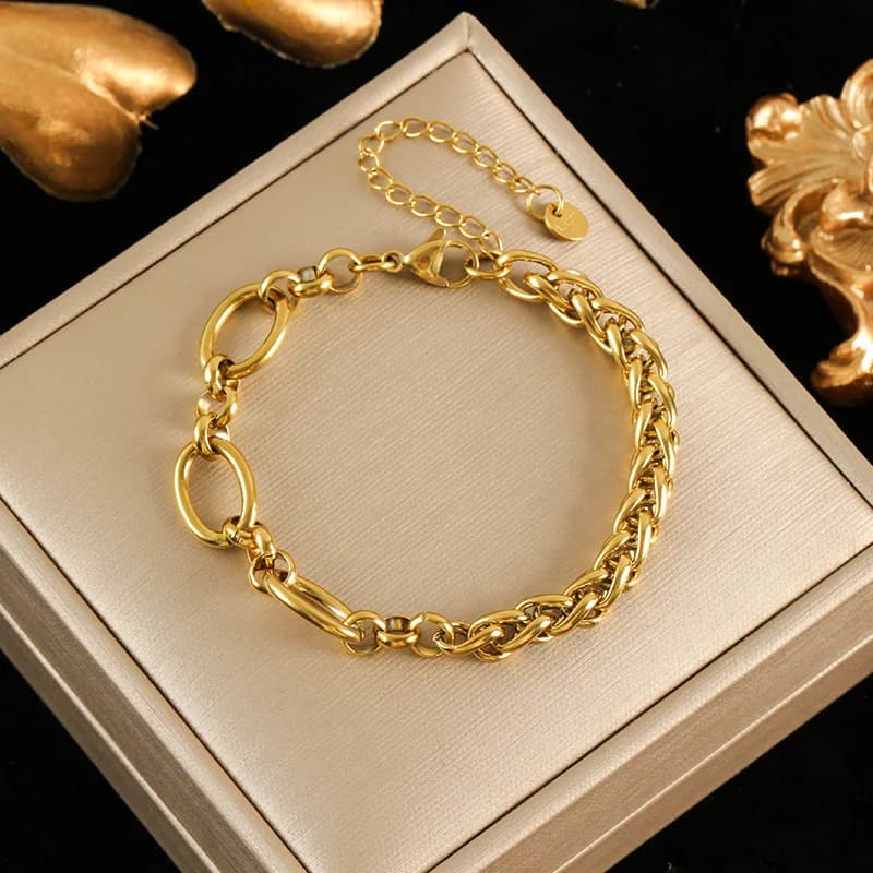 Set de collar y pulsera de cadena asimétrica, dorado