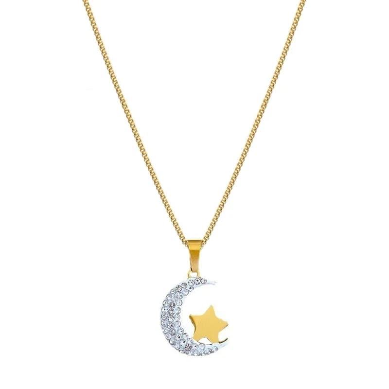 Collar Colgante Luna y Estrella, Acero Inoxidable