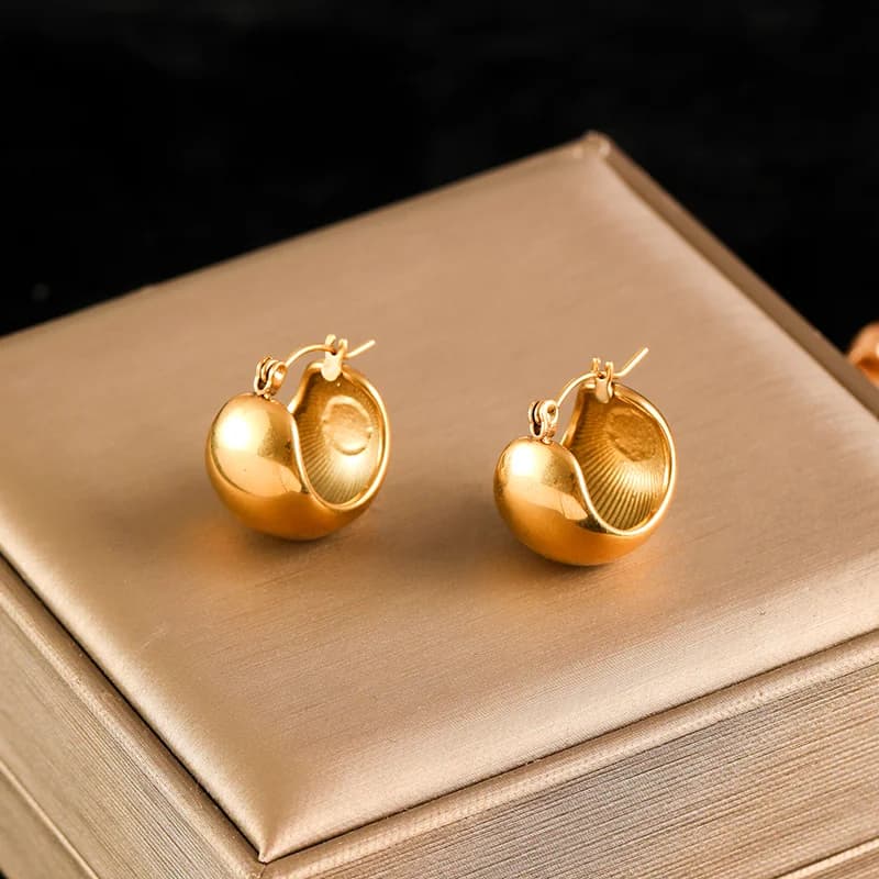 Pendientes de Botón con Forma de Corazón Geométrico, Color Dorado