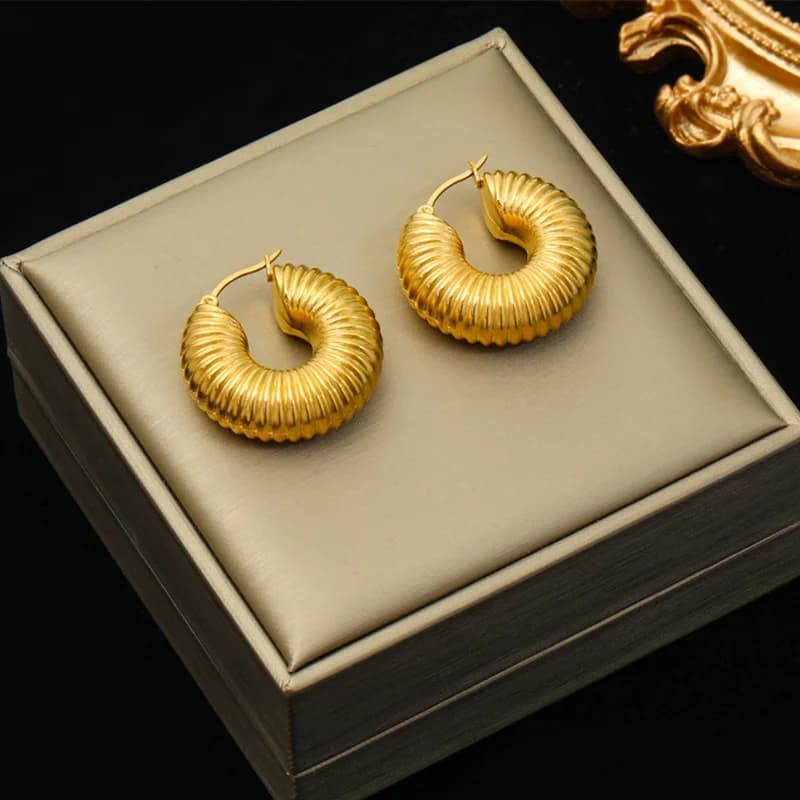 Pendientes de Aro Gruesos Geométricos, Textura PVD Dorada