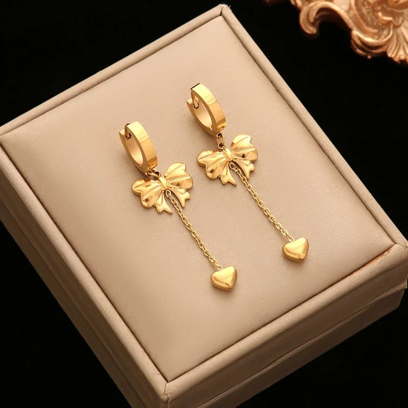 Pendientes colgantes de flor de rosa, acero inoxidable
