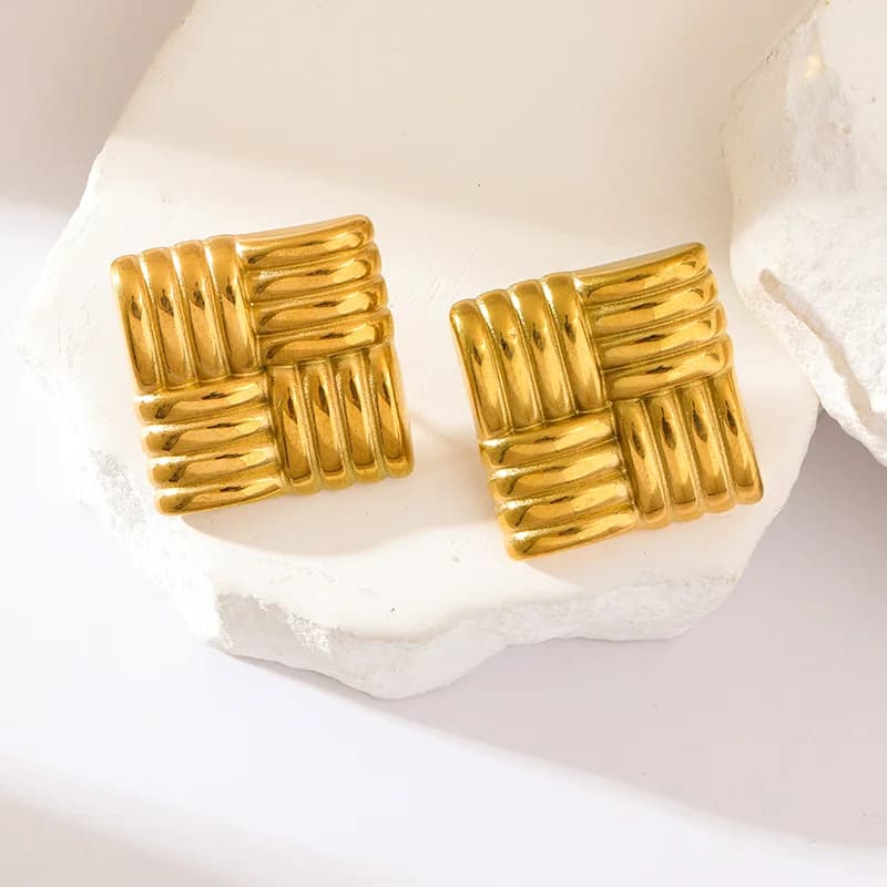 Pendientes de botón geométricos, acero inoxidable color dorado