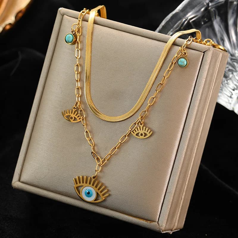 Collar de Capas con Colgante Ojos Azules