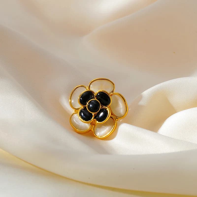 Set de Collar, Pendientes y Anillo con Flores de Esmalte de Colores