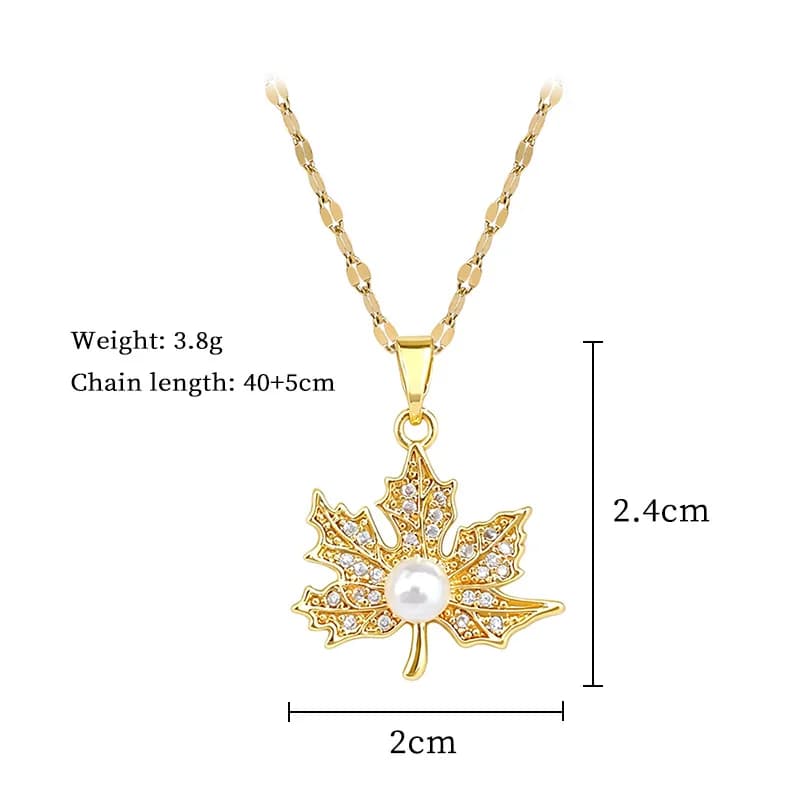 Collar de Colgante Hoja de Arce con Perla Chapado en Oro