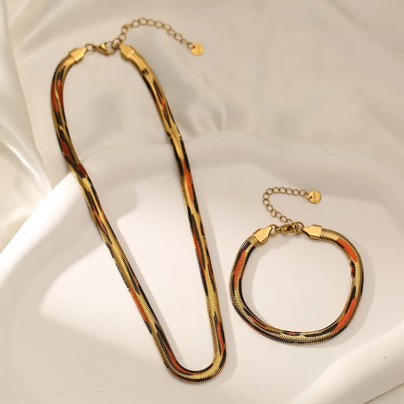 Set de Collar y Brazalete de Cadena Plana Serpiente