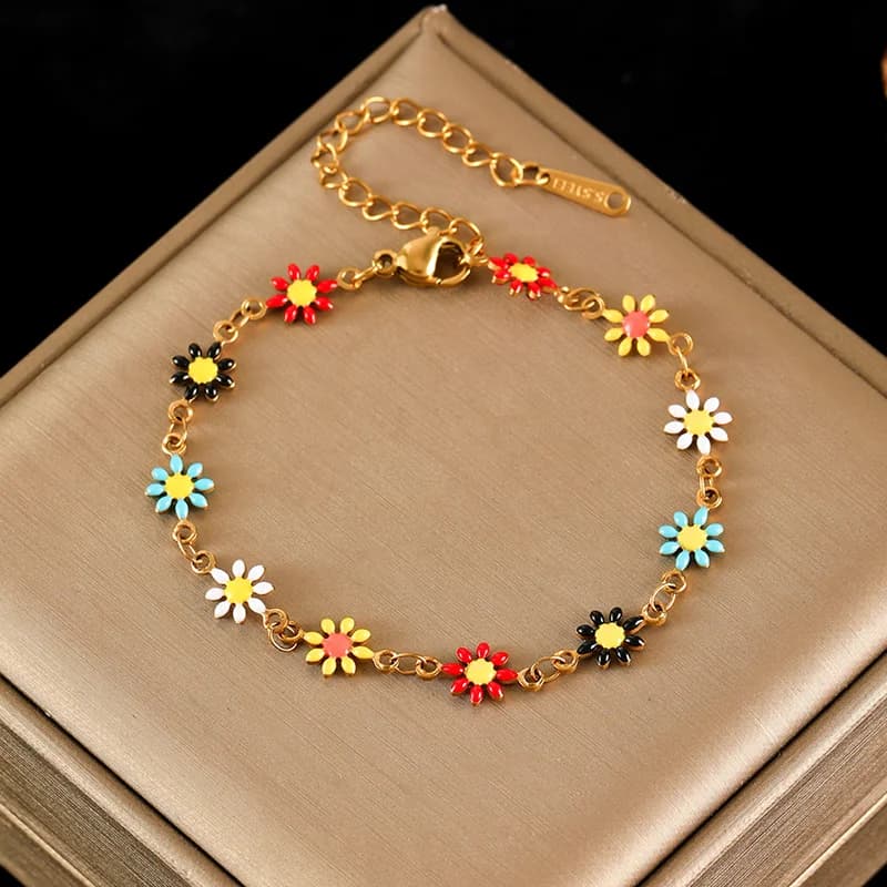 Set de Collar y Pulsera con Flores Margaritas Coloridas