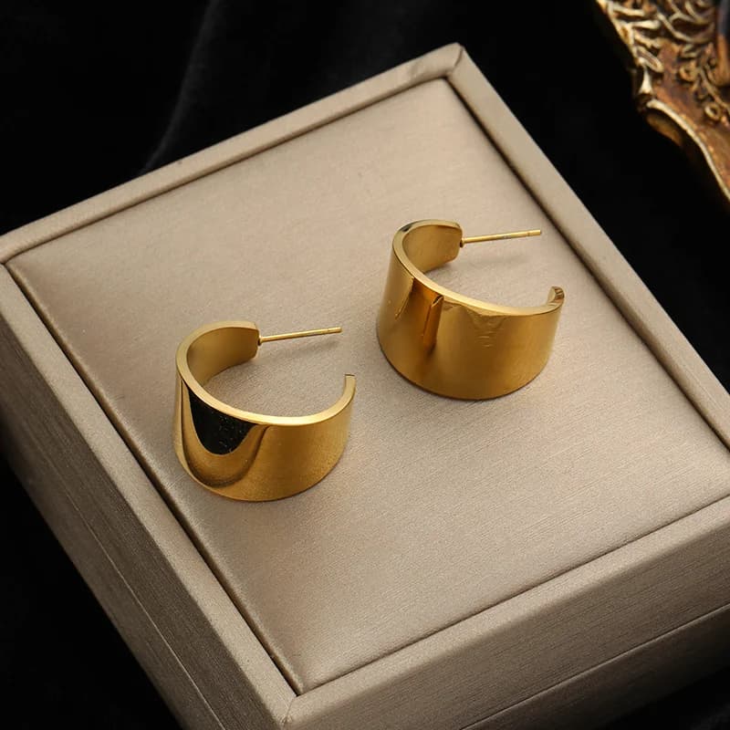 Pendientes de botón geométricos, acero inoxidable color dorado
