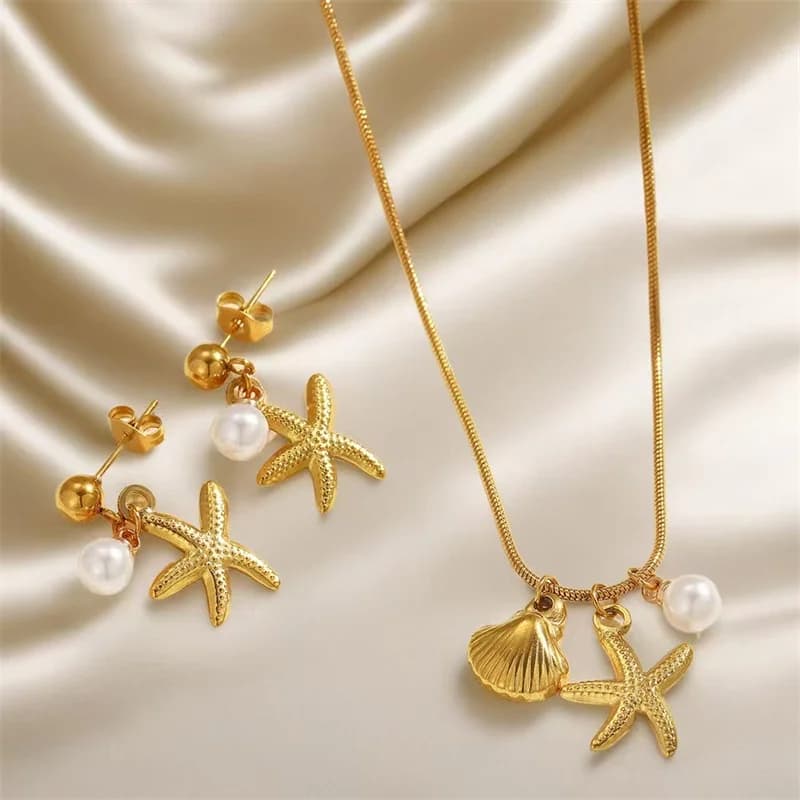 Set de collar y pendientes de estrella de mar y perla