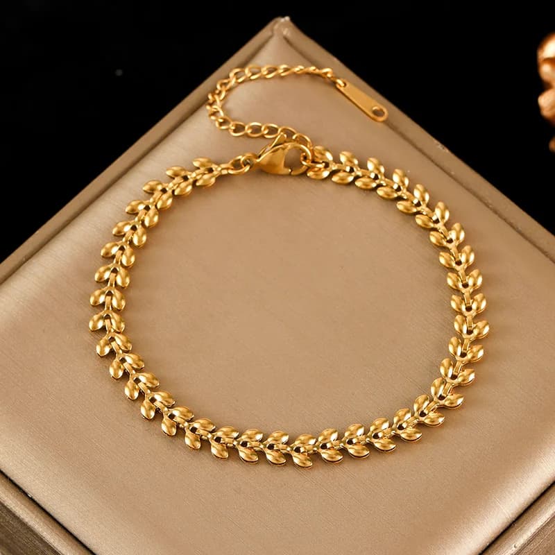 Pulsera de cadena trenzada con cuentas, chapada en oro