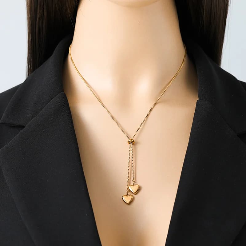 Collar de colgante ajustable con corazón, color dorado